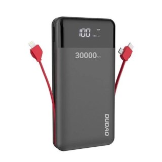 Dudao K1Max powerbank 30000mAh z wbudowanymi kablami czarny (K1Max-black)