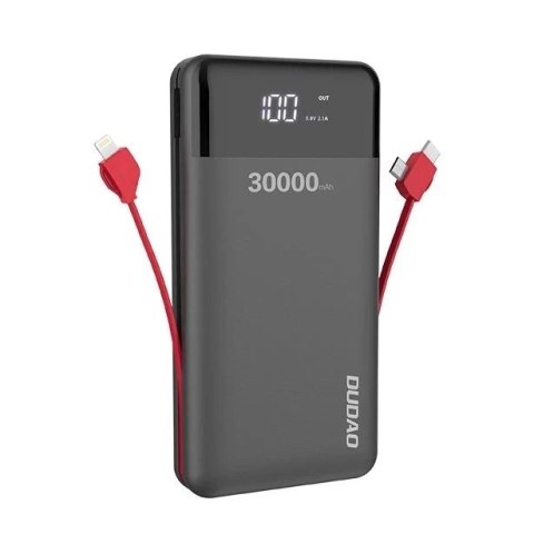Dudao K1Max powerbank 30000mAh z wbudowanymi kablami czarny (K1Max-black)