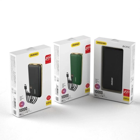 Dudao K4Pro powerbank z wbudowanymi kablami 10000mAh wyświetlacz LED czarny