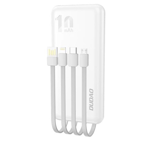 Dudao K6Pro uniwersalny powerbank 10000mAh z kablem USB, USB Typ C, Lightning biały (K6Pro-white)