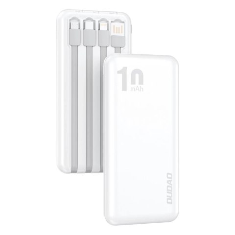 Dudao K6Pro uniwersalny powerbank 10000mAh z kablem USB, USB Typ C, Lightning biały (K6Pro-white)