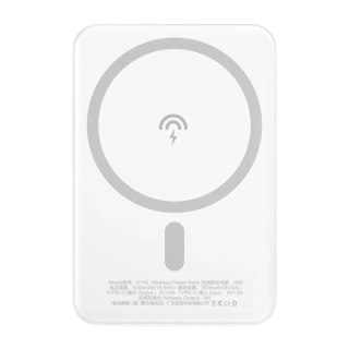 Dudao bezprzewodowy powerbank MagSafe 10W (5W Magsafe) 5000mAh + metalowy adapter pierścień do ładowania magnetycznego biały (K1