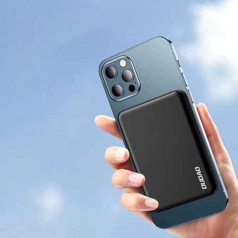 Dudao bezprzewodowy powerbank MagSafe 10W (5W Magsafe) 5000mAh + metalowy adapter pierścień do ładowania magnetycznego biały (K1