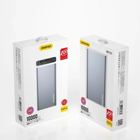 Dudao metalowy powerbank z LEDowym wskaźnikiem poziomu naładowania 10000mAh srebrny (K5Pro)