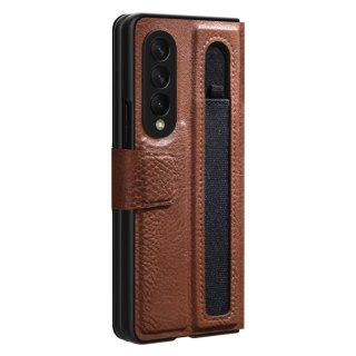 Nillkin Aoge Leather Case elastyczne pancerne etui z prawdziwej skóry z kieszonką Samsung Galaxy Z Fold 3 brązowy