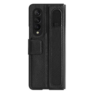 Nillkin Aoge Leather Case elastyczne pancerne etui z prawdziwej skóry z kieszonką Samsung Galaxy Z Fold 3 czarny