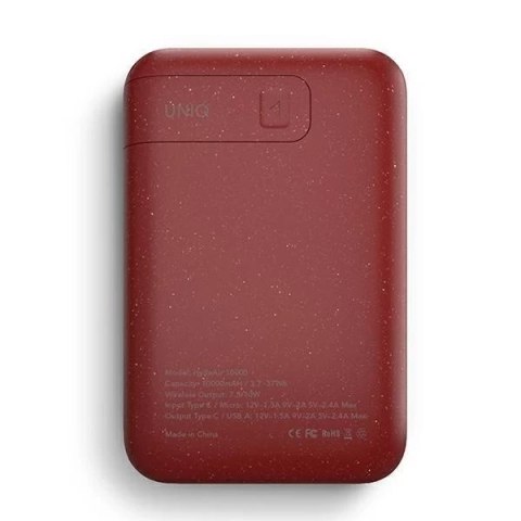 UNIQ Powerbank indukcyjny Hyde Air 10000mAh USB-C 18W PD Fast Wireless bordowy/maroon
