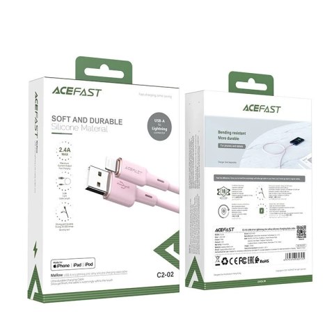 Acefast kabel MFI USB - Lightning 1,2m, 2,4A różowy (C2-02 pink)