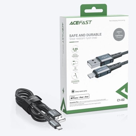 Acefast kabel MFI USB - Lightning 1,2m, 2,4A szary (C1-02 deep space gray)