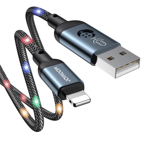 Joyroom wytrzymały kabel przewód USB - Lightning z reagującym na dźwięk podświetleniem LED 2,4A 1,2m szary (S-1230N16)