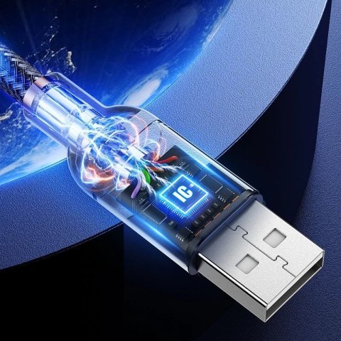 Joyroom wytrzymały kabel przewód USB - Lightning z reagującym na dźwięk podświetleniem LED 2,4A 1,2m szary (S-1230N16)