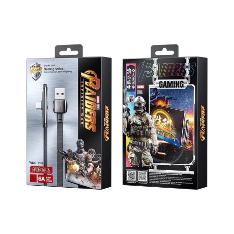 WK Design Gaming Series płaski kabel kątowy z bocznym wtykiem USB - Lightning do szybkiego ładowania / transmisji danych 6A 1m c