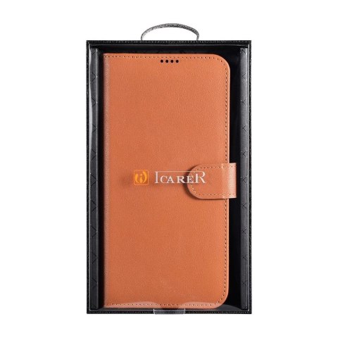 ICarer Haitang Leather Wallet Case skórzane etui do Samsung Galaxy S22+ (S22 Plus) portfel obudowa pokrowiec brązowy (AKSM05BN)