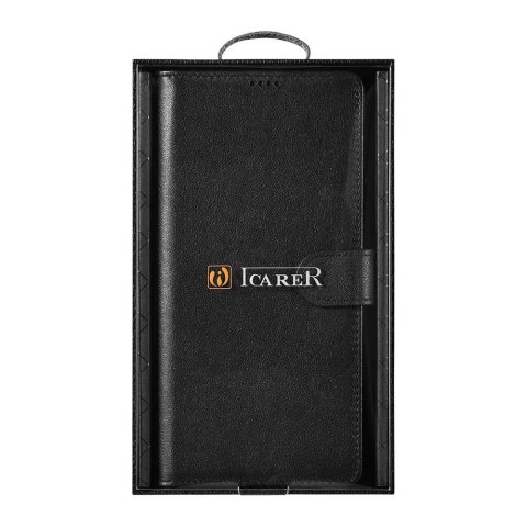 ICarer Haitang Leather Wallet Case skórzane etui do Samsung Galaxy S22+ (S22 Plus) portfel obudowa pokrowiec czarny (AKSM05BK)