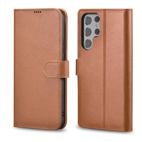 ICarer Haitang Leather Wallet Case skórzane etui do Samsung Galaxy S22 Ultra portfel obudowa pokrowiec brązowy (AKSM06BN)