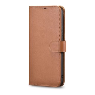 ICarer Haitang Leather Wallet Case skórzane etui do Samsung Galaxy S22 Ultra portfel obudowa pokrowiec brązowy (AKSM06BN)