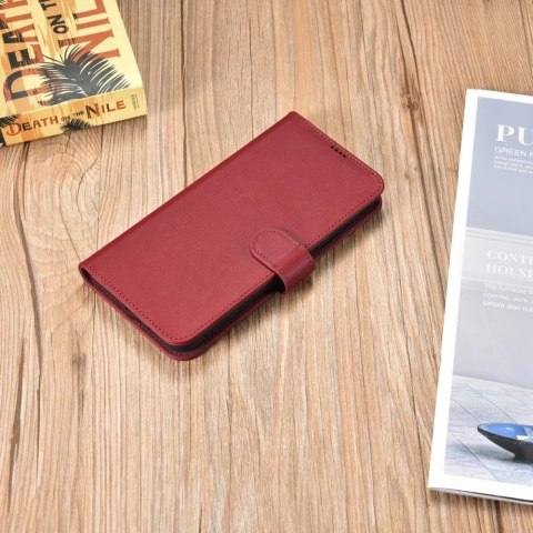 ICarer Haitang Leather Wallet Case skórzane etui do Samsung Galaxy S22 Ultra portfel obudowa pokrowiec czerwony (AKSM06RD)