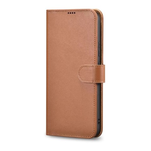 ICarer Haitang Leather Wallet Case skórzane etui do Samsung Galaxy S22 portfel obudowa pokrowiec brązowy (AKSM04BN)