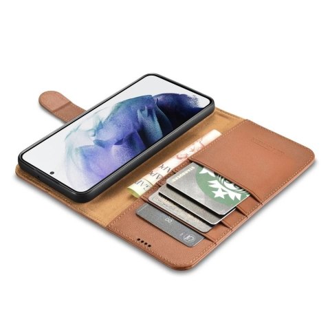 ICarer Haitang Leather Wallet Case skórzane etui do Samsung Galaxy S22 portfel obudowa pokrowiec brązowy (AKSM04BN)