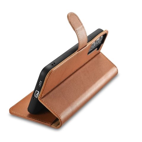 ICarer Haitang Leather Wallet Case skórzane etui do Samsung Galaxy S22 portfel obudowa pokrowiec brązowy (AKSM04BN)