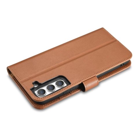 ICarer Haitang Leather Wallet Case skórzane etui do Samsung Galaxy S22 portfel obudowa pokrowiec brązowy (AKSM04BN)