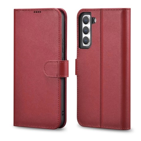 ICarer Haitang Leather Wallet Case skórzane etui do Samsung Galaxy S22 portfel obudowa pokrowiec czerwony (AKSM04RD)