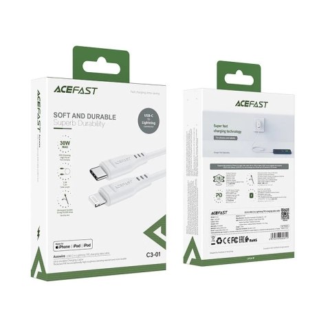 Acefast kabel MFI USB Typ C - Lightning 1,2m, 30W, 3A biały (C3-01 white)