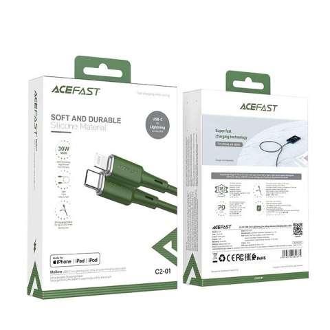 Acefast kabel MFI USB Typ C - Lightning 1,2m, 30W, 3A zielony (C2-01 oliver green)