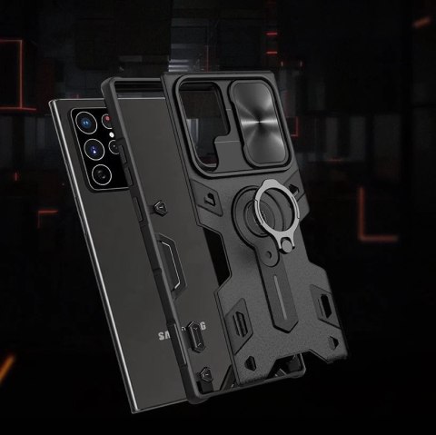 Nillkin CamShield Armor Case etui do Samsung Galaxy S22 Ultra pancerny pokrowiec obudowa podstawka ring holder niebieski