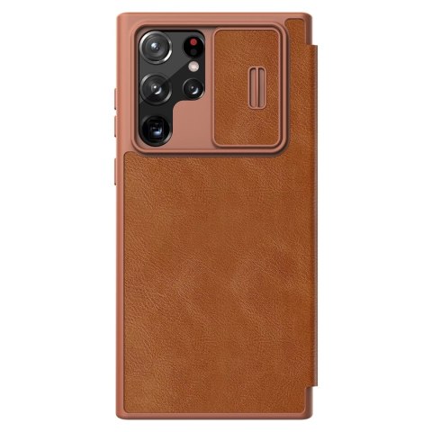 Nillkin Qin Leather Pro Case etui do Samsung Galaxy S22 Ultra osłona na aparat kabura pokrowiec obudowa z klapką brązowy