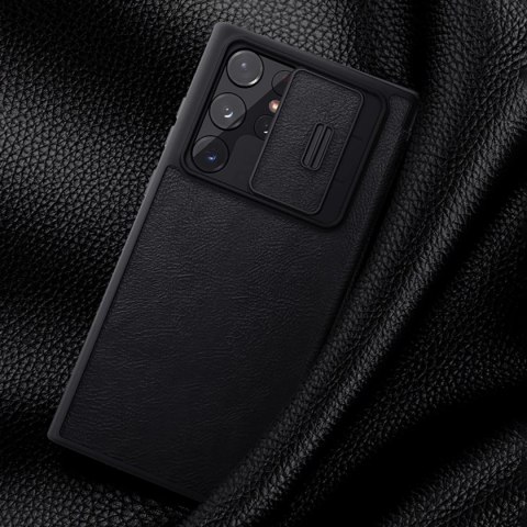 Nillkin Qin Leather Pro Case etui do Samsung Galaxy S22 Ultra osłona na aparat kabura pokrowiec obudowa z klapką brązowy