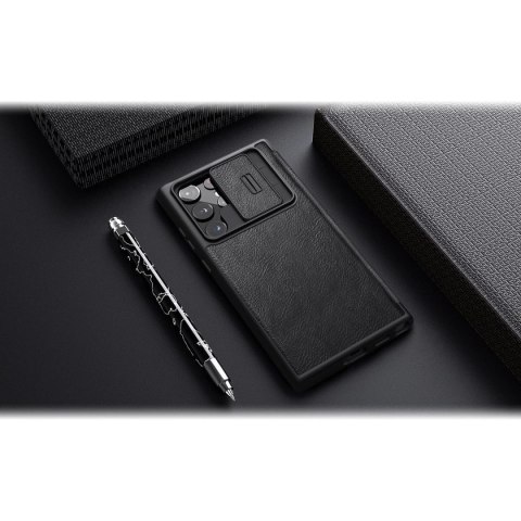 Nillkin Qin Leather Pro Case etui do Samsung Galaxy S22 Ultra osłona na aparat kabura pokrowiec obudowa z klapką brązowy