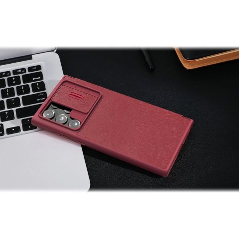 Nillkin Qin Leather Pro Case etui do Samsung Galaxy S22 Ultra osłona na aparat kabura pokrowiec obudowa z klapką brązowy