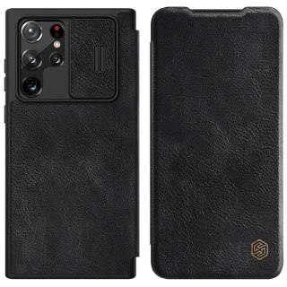 Nillkin Qin Leather Pro Case etui do Samsung Galaxy S22 Ultra osłona na aparat kabura pokrowiec obudowa z klapką czarny