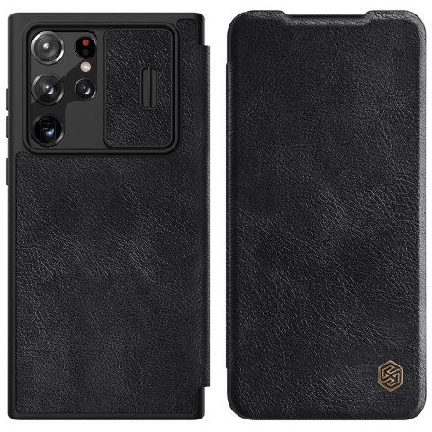 Nillkin Qin Leather Pro Case etui do Samsung Galaxy S22 Ultra osłona na aparat kabura pokrowiec obudowa z klapką czarny