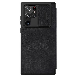 Nillkin Qin Leather Pro Case etui do Samsung Galaxy S22 Ultra osłona na aparat kabura pokrowiec obudowa z klapką czarny
