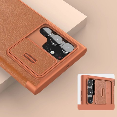 Nillkin Qin Leather Pro Case etui do Samsung Galaxy S22 Ultra osłona na aparat kabura pokrowiec obudowa z klapką czarny