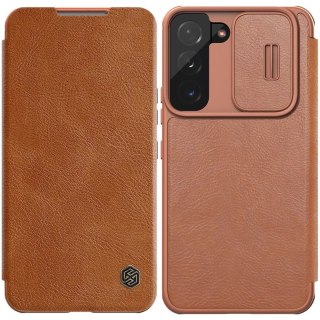 Nillkin Qin Leather Pro Case etui do Samsung Galaxy S22 osłona na aparat kabura pokrowiec obudowa z klapką brązowy