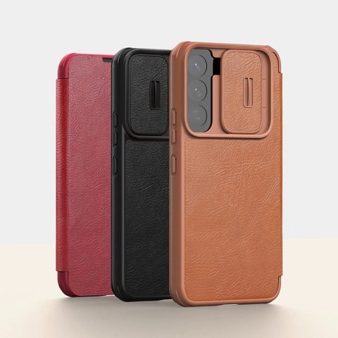 Nillkin Qin Leather Pro Case etui do Samsung Galaxy S22 osłona na aparat kabura pokrowiec obudowa z klapką brązowy