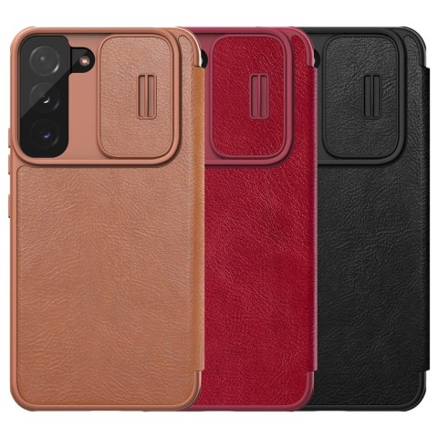 Nillkin Qin Leather Pro Case etui do Samsung Galaxy S22 osłona na aparat kabura pokrowiec obudowa z klapką brązowy