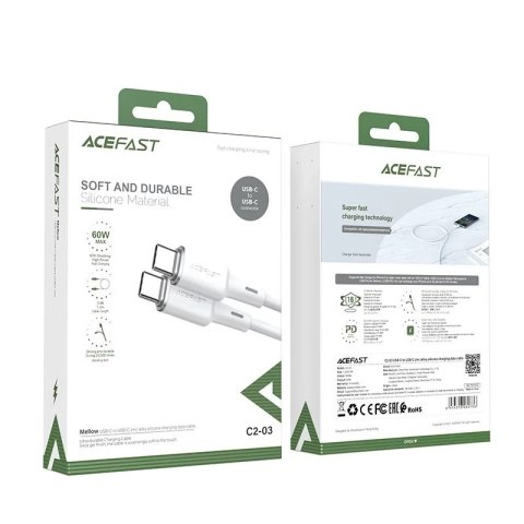 Acefast kabel USB Typ C - USB Typ C 1,2m, 60W (20V/3A) biały (C2-03 white)