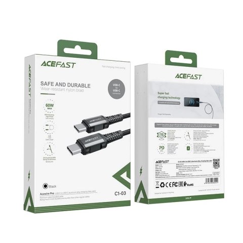 Acefast kabel USB Typ C - USB Typ C 1,2m, 60W (20V/3A) szary (C1-03 deep space gray)