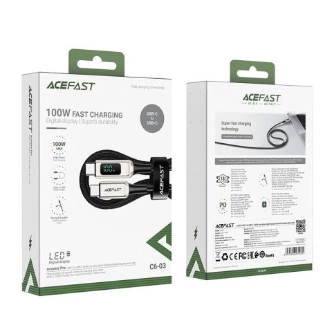 Acefast kabel USB Typ C - USB Typ C 2m, 100W (20V/5A) srebrny (C6-03 silver)