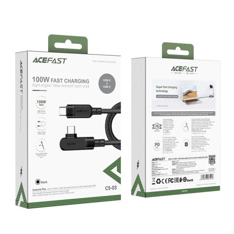 Acefast kątowy kabel USB Typ C - USB Typ C 2m, 100W (20V/5A) czarny (C5-03 Black)