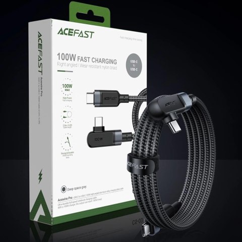 Acefast kątowy kabel USB Typ C - USB Typ C 2m, 100W (20V/5A) czarny (C5-03 Black)