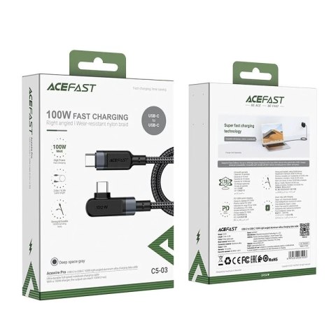 Acefast kątowy kabel USB Typ C - USB Typ C 2m, 100W (20V/5A) szary (C5-03 deep space gray)