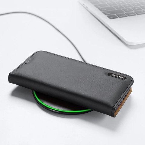 Dux Ducis Hivo skórzane etui z klapką pokrowiec ze skóry naturalnej portfel na karty i dokumenty Samsung Galaxy S22 Ultra niebie