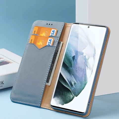 Dux Ducis Hivo skórzane etui z klapką pokrowiec ze skóry naturalnej portfel na karty i dokumenty Samsung Galaxy S22 Ultra niebie