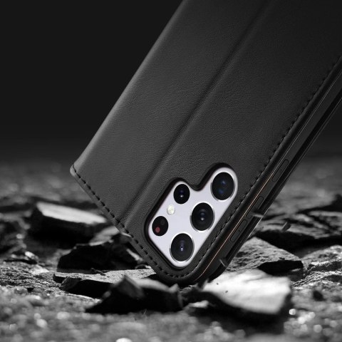 Dux Ducis Hivo skórzane etui z klapką pokrowiec ze skóry naturalnej portfel na karty i dokumenty Samsung Galaxy S22 Ultra niebie