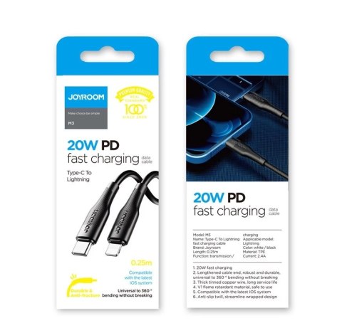 Joyroom kabel przewód USB Typ C - Lightning Power Delivery 20W 2,4A 0,25m biały (S-02524M3 White)